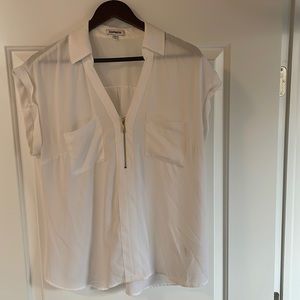 Express white blouse with gold zipper in the front